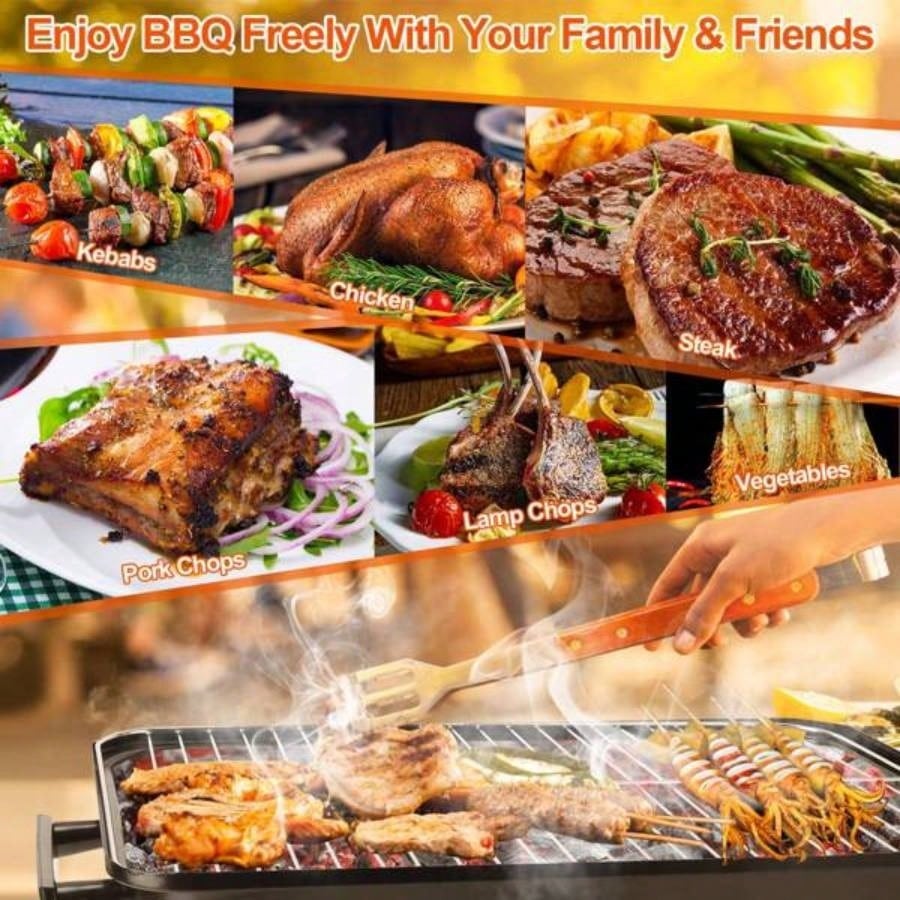 Portable Charcoal Grill Outdoor Tabletop Grill Small Barbecue Smoker Folding BBQ Grill with Lid Backyard Camping Picnics Beach