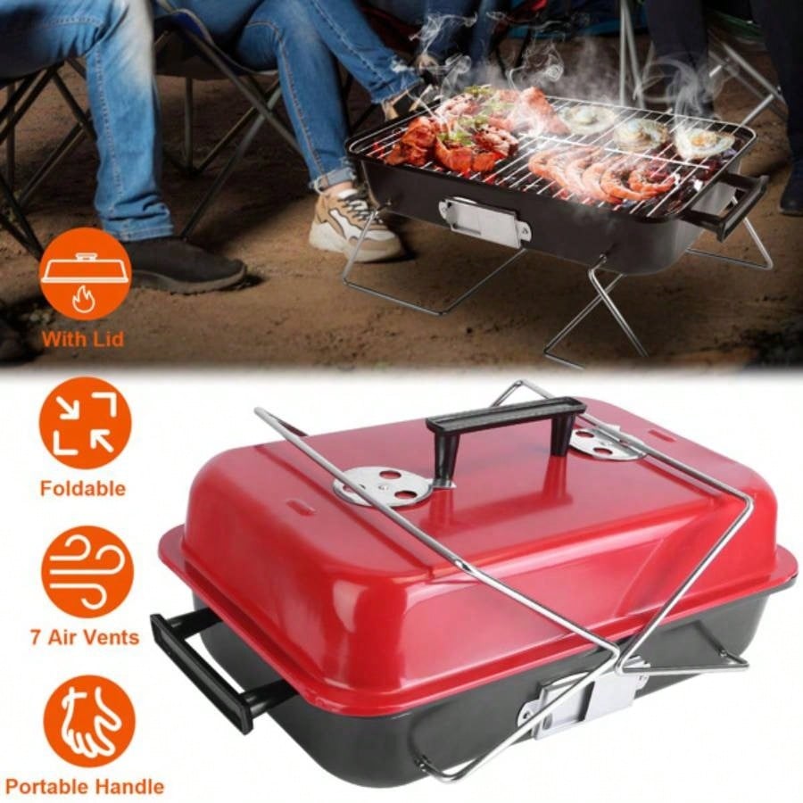 Portable Charcoal Grill Outdoor Tabletop Grill Small Barbecue Smoker Folding BBQ Grill with Lid Backyard Camping Picnics Beach