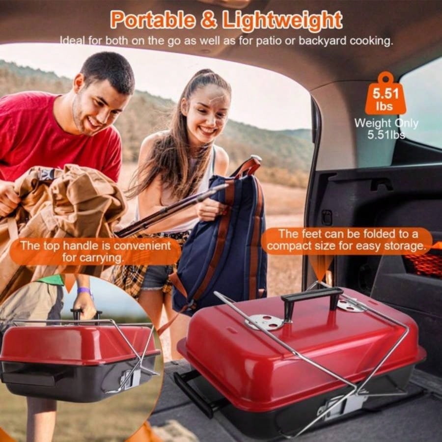 Portable Charcoal Grill Outdoor Tabletop Grill Small Barbecue Smoker Folding BBQ Grill with Lid Backyard Camping Picnics Beach