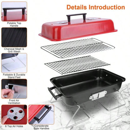 Portable Charcoal Grill Outdoor Tabletop Grill Small Barbecue Smoker Folding BBQ Grill with Lid Backyard Camping Picnics Beach