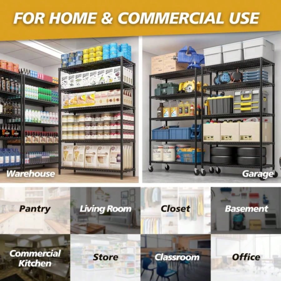 Heavy Duty Storage Shelves 55.12 Wire Shelving Unit with Wheels 3200LBS NSF Metal Shelves Storage Adjustable Garage Storage Rack Pantry Shelf Commercial Shelving, 75.59 H X 55.1239; 39; X 23.62