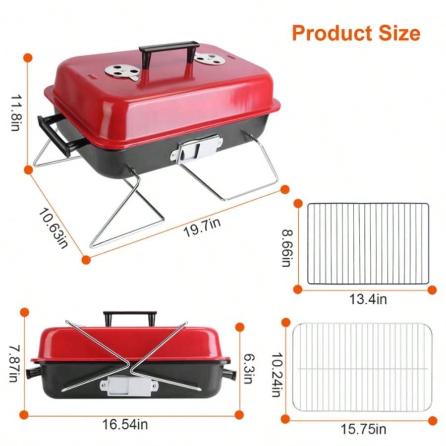 Portable Charcoal Grill Outdoor Tabletop Grill Small Barbecue Smoker Folding BBQ Grill with Lid Backyard Camping Picnics Beach