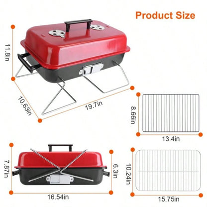 Portable Charcoal Grill Outdoor Tabletop Grill Small Barbecue Smoker Folding BBQ Grill with Lid Backyard Camping Picnics Beach
