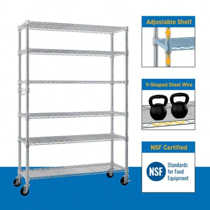 6 - Tier disassembly and assembly NSF - Certified Steel Wire Shelving with Wheels