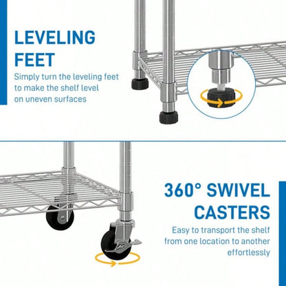 6 - Tier disassembly and assembly NSF - Certified Steel Wire Shelving with Wheels