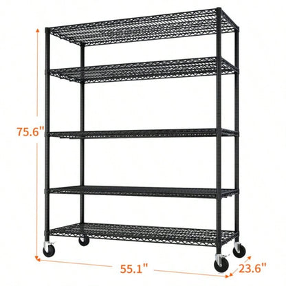 Heavy Duty Storage Shelves 55.12 Wire Shelving Unit with Wheels 3200LBS NSF Metal Shelves Storage Adjustable Garage Storage Rack Pantry Shelf Commercial Shelving, 75.59 H X 55.1239; 39; X 23.62