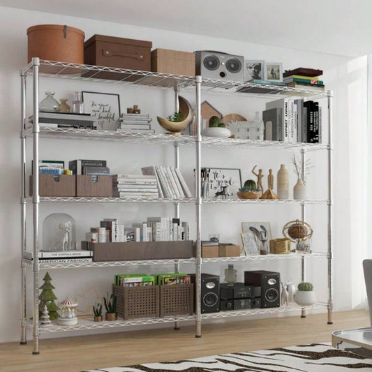 5 - layer double row, freely adjustable layer spacing, with adjustable feet, display stand, iron, 147*35*180cm, - plated