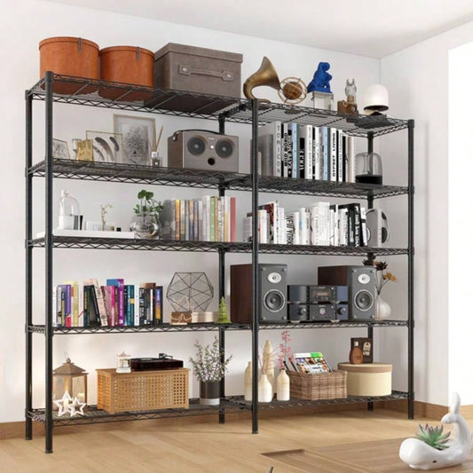 5 - layer double row, freely adjustable layer spacing, with adjustable feet, display stand, iron, 177*40*180cm, powder - coated black
