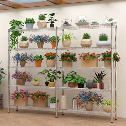 5 - layer double row, freely adjustable layer spacing, with adjustable feet, display stand, iron, 147*35*180cm, - plated
