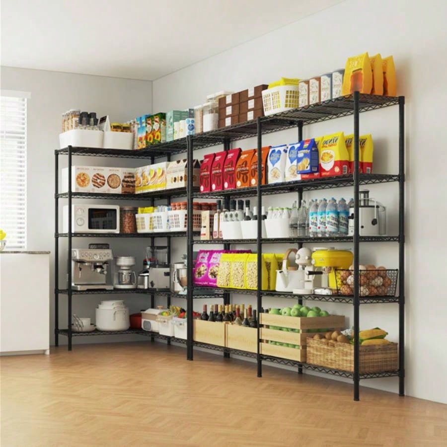 5 - layer double row, freely adjustable layer spacing, with adjustable feet, display stand, iron, 177*40*180cm, powder - coated black