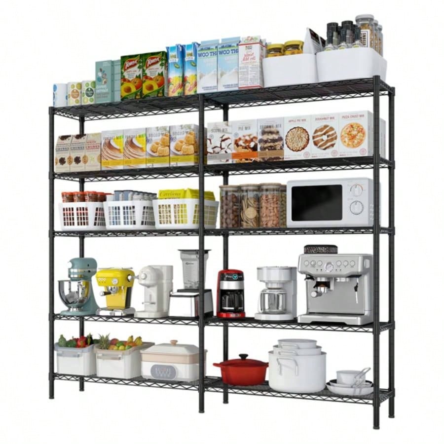 5 - layer double row, freely adjustable layer spacing, with adjustable feet, display stand, iron, 177*40*180cm, powder - coated black