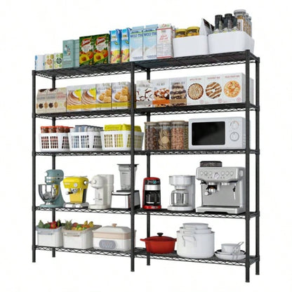 5 - layer double row, freely adjustable layer spacing, with adjustable feet, display stand, iron, 177*40*180cm, powder - coated black