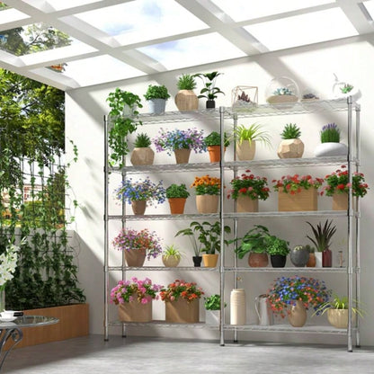 5 - layer double row, freely adjustable layer spacing, with adjustable feet, display stand, iron, 147*35*180cm, - plated