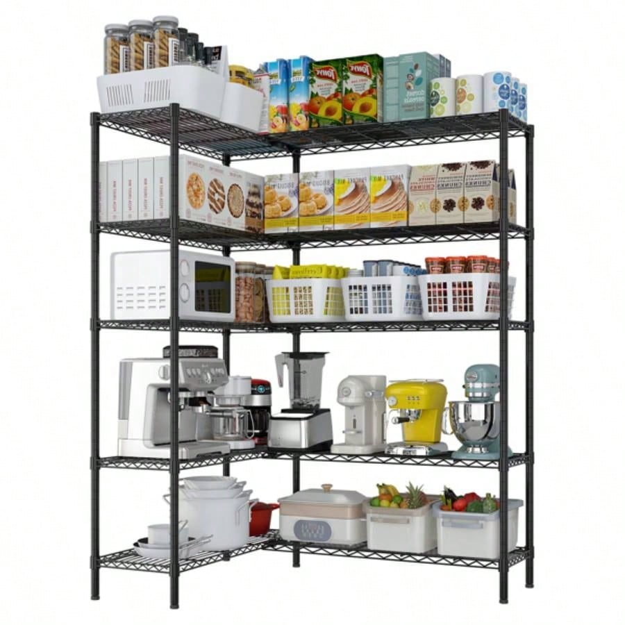 5 - layer double row, freely adjustable layer spacing, with adjustable feet, display stand, iron, 177*40*180cm, powder - coated black