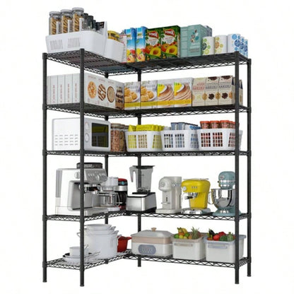 5 - layer double row, freely adjustable layer spacing, with adjustable feet, display stand, iron, 177*40*180cm, powder - coated black