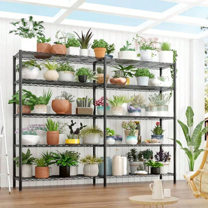 5 - layer double row, freely adjustable layer spacing, with adjustable feet, display stand, iron, 177*40*180cm, powder - coated black