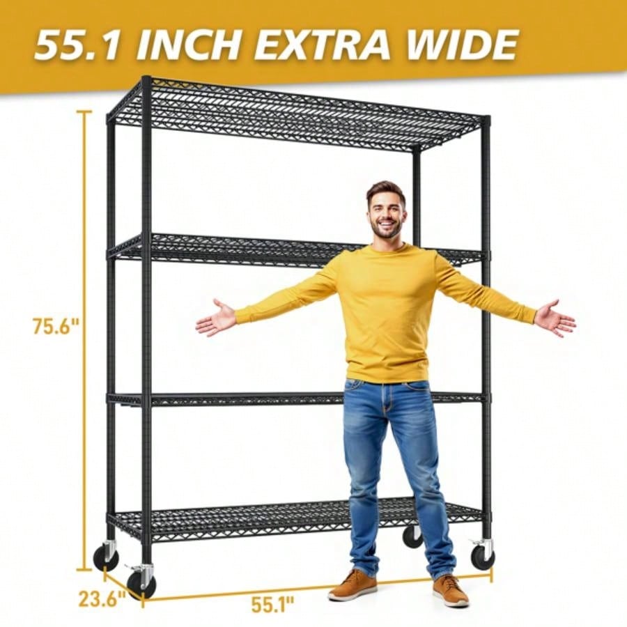 Heavy Duty Storage Shelves 55.12 Wire Shelving Unit with Wheels 2500LBS NSF Metal Shelves Storage Adjustable Garage Storage Rack Pantry Shelf Commercial Shelving, 75.59 H X 55.1239; 39; X 23.62