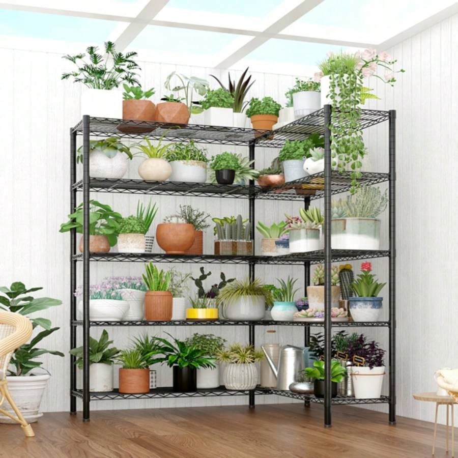 5 - layer double row, freely adjustable layer spacing, with adjustable feet, display stand, iron, 177*40*180cm, powder - coated black