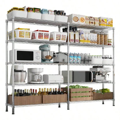 5 - layer double row, freely adjustable layer spacing, with adjustable feet, display stand, iron, 147*35*180cm, - plated