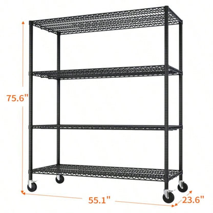 Heavy Duty Storage Shelves 55.12 Wire Shelving Unit with Wheels 2500LBS NSF Metal Shelves Storage Adjustable Garage Storage Rack Pantry Shelf Commercial Shelving, 75.59 H X 55.1239; 39; X 23.62