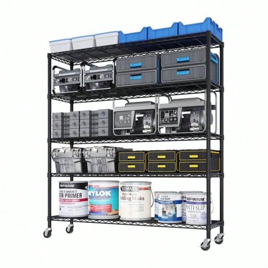 Heavy Duty Storage Shelves 59.06 Wire Shelving Unit with Wheels 3125LBS NSF Metal Shelves Storage Adjustable Garage Storage Rack Pantry Shelf Commercial Shelving, 74.02 H X 59.0639; 39; X 17.72