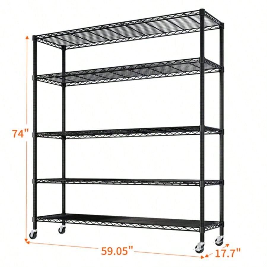 Heavy Duty Storage Shelves 59.06 Wire Shelving Unit with Wheels 3125LBS NSF Metal Shelves Storage Adjustable Garage Storage Rack Pantry Shelf Commercial Shelving, 74.02 H X 59.0639; 39; X 17.72