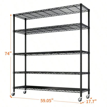 Heavy Duty Storage Shelves 59.06 Wire Shelving Unit with Wheels 3125LBS NSF Metal Shelves Storage Adjustable Garage Storage Rack Pantry Shelf Commercial Shelving, 74.02 H X 59.0639; 39; X 17.72