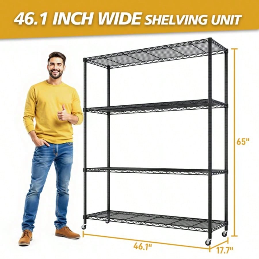 Heavy Duty Storage Shelves 46.06 Wire Shelving Unit with Wheels 800LBS NSF Metal Shelves Storage Adjustable Garage Storage Rack Pantry Shelf Commercial Shelving, 64.96 H X 46.0639; 39; X 17. D