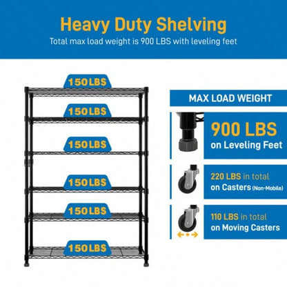 6 - Tier disassembly and assembly NSF - Certified Steel Wire Shelving with Wheels