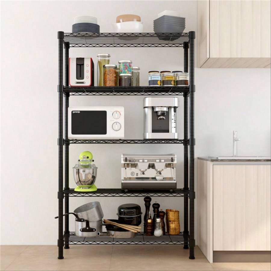 5 - Layer Plastic Coated Iron Shelf 180*90*35 Black