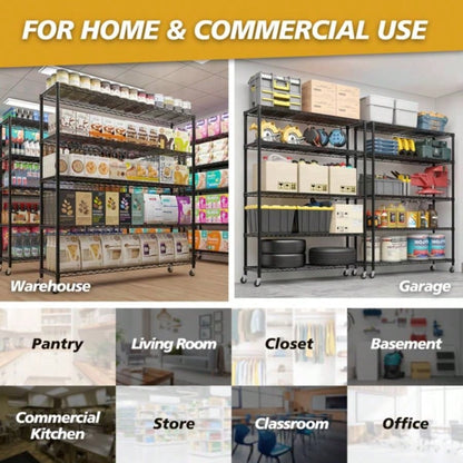 Heavy Duty Storage Shelves 59.06 Wire Shelving Unit with Wheels 3125LBS NSF Metal Shelves Storage Adjustable Garage Storage Rack Pantry Shelf Commercial Shelving, 74.02 H X 59.0639; 39; X 17.72