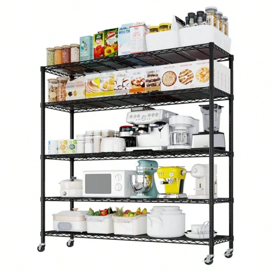 Heavy Duty Storage Shelves 59.06 Wire Shelving Unit with Wheels 3125LBS NSF Metal Shelves Storage Adjustable Garage Storage Rack Pantry Shelf Commercial Shelving, 74.02 H X 59.0639; 39; X 17.72