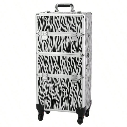 3 in 1 Aluminum Cosmetic Makeup Tattoo Box White Zebra Print