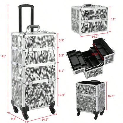 3 in 1 Aluminum Cosmetic Makeup Tattoo Box White Zebra Print