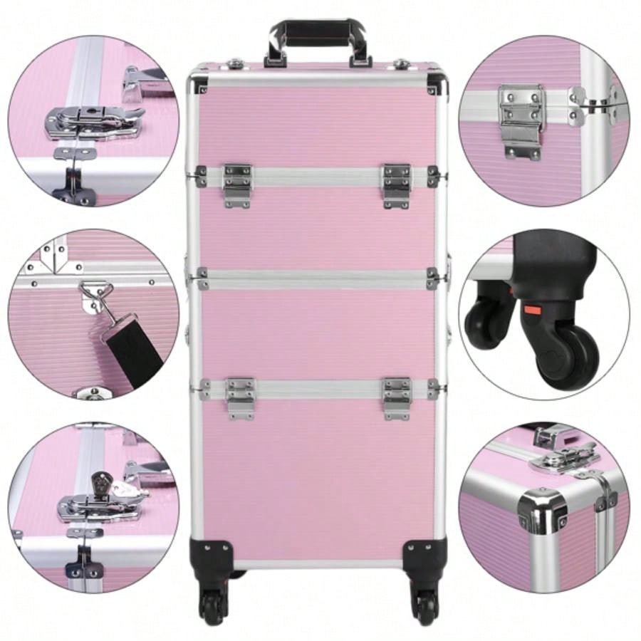 3 in 1 Aluminum Cosmetic Makeup Tattoo Box Pink