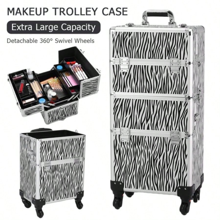 3 in 1 Aluminum Cosmetic Makeup Tattoo Box White Zebra Print