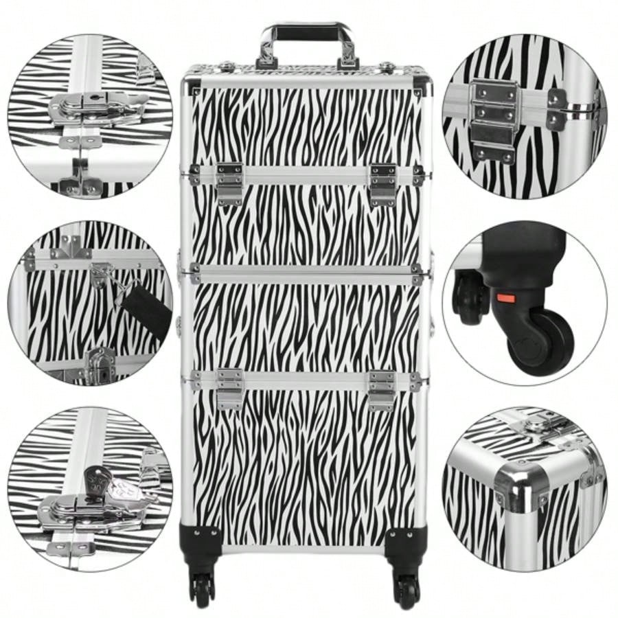 3 in 1 Aluminum Cosmetic Makeup Tattoo Box White Zebra Print