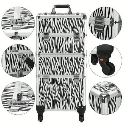 3 in 1 Aluminum Cosmetic Makeup Tattoo Box White Zebra Print