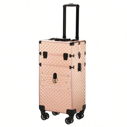 2 - in - 1 front drawer with slides, flat left drawer, removable universal wheels, aluminum, pattern, champagne gold, 34*24*72.5cm