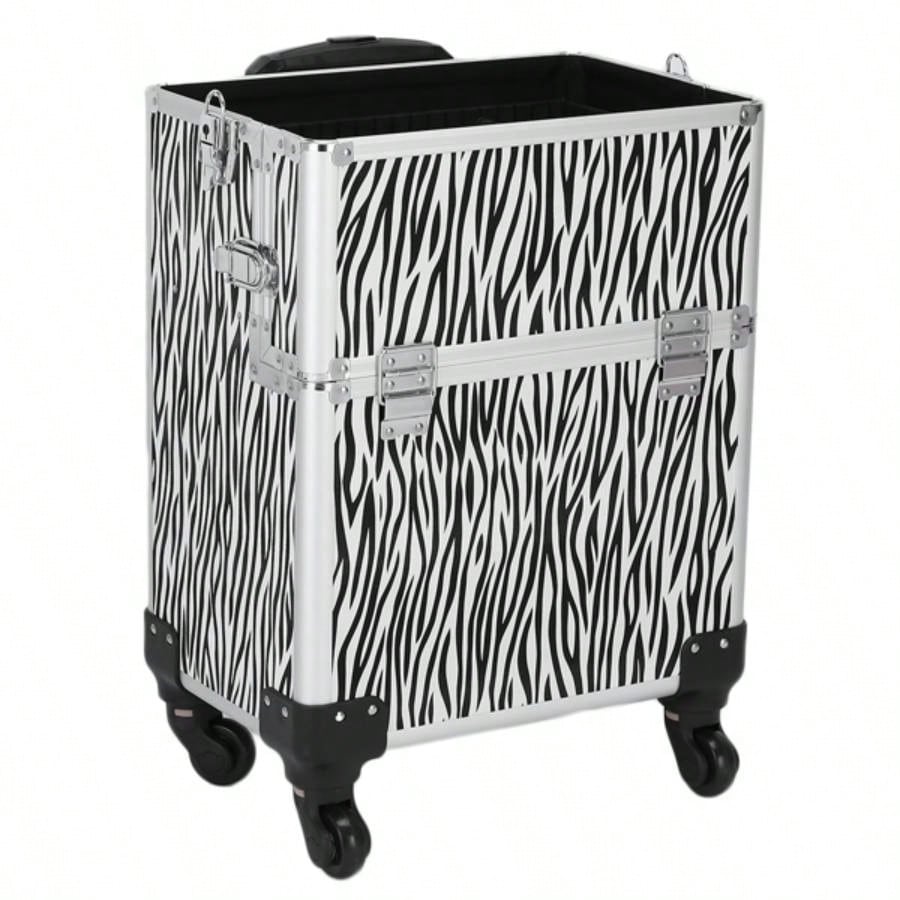 3 in 1 Aluminum Cosmetic Makeup Tattoo Box White Zebra Print