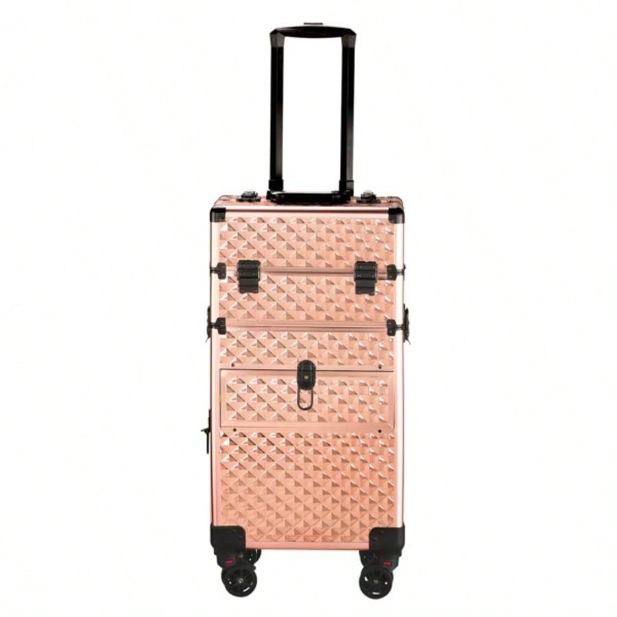 2 - in - 1 front drawer with slides, flat left drawer, removable universal wheels, aluminum, pattern, champagne gold, 34*24*72.5cm