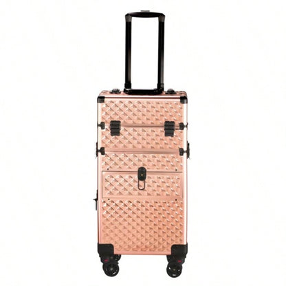 2 - in - 1 front drawer with slides, flat left drawer, removable universal wheels, aluminum, pattern, champagne gold, 34*24*72.5cm