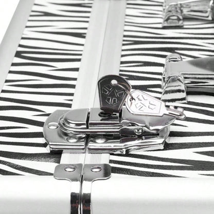 3 in 1 Aluminum Cosmetic Makeup Tattoo Box White Zebra Print