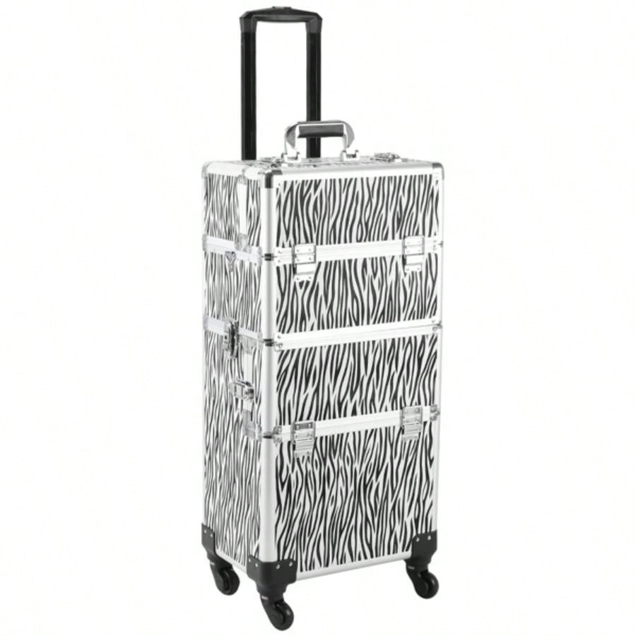3 in 1 Aluminum Cosmetic Makeup Tattoo Box White Zebra Print