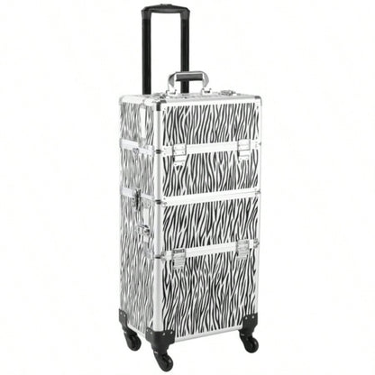 3 in 1 Aluminum Cosmetic Makeup Tattoo Box White Zebra Print