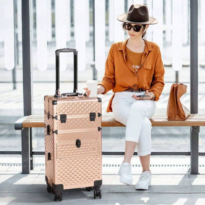2 - in - 1 front drawer with slides, flat left drawer, removable universal wheels, aluminum, pattern, champagne gold, 34*24*72.5cm