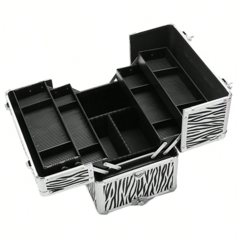 3 in 1 Aluminum Cosmetic Makeup Tattoo Box White Zebra Print