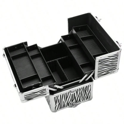 3 in 1 Aluminum Cosmetic Makeup Tattoo Box White Zebra Print