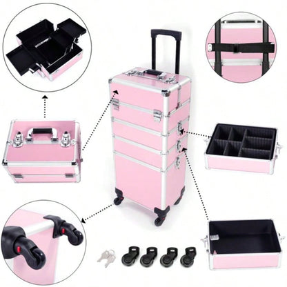 4 in 1 Aluminum Cosmetic Makeup Tattoo Box Pink