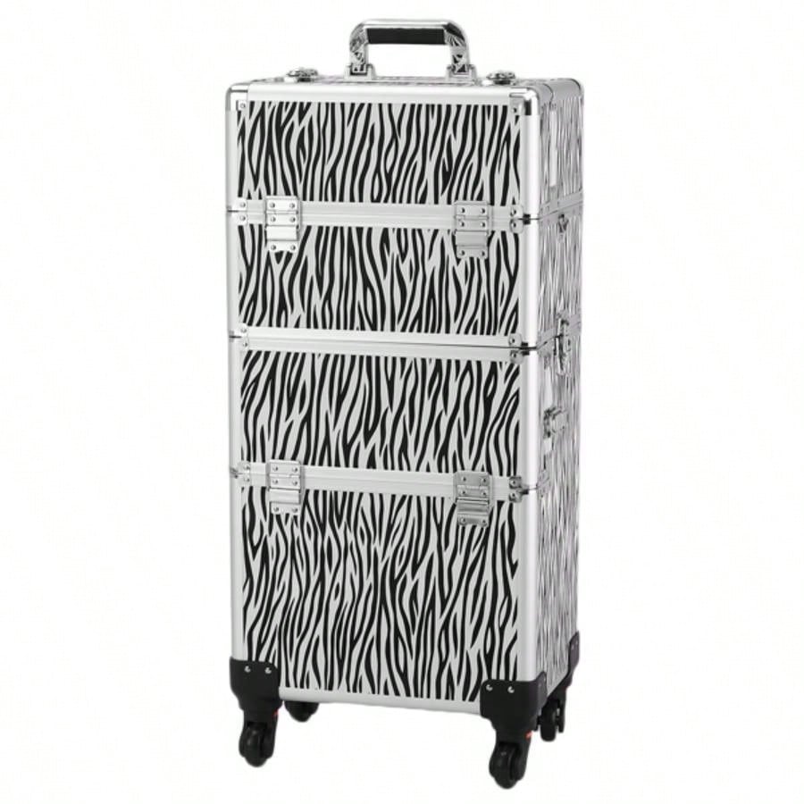 3 in 1 Aluminum Cosmetic Makeup Tattoo Box White Zebra Print